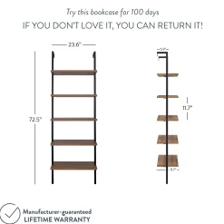 5-Shelf Ladder Bookshelf Oak Matte Black
