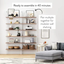 6-Shelf Ladder Bookshelf Oak Matte White