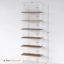 6-Shelf Ladder Bookshelf Oak Matte White