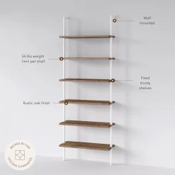 6-Shelf Ladder Bookshelf Oak Matte White