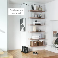 6-Shelf Ladder Bookshelf Oak Matte White