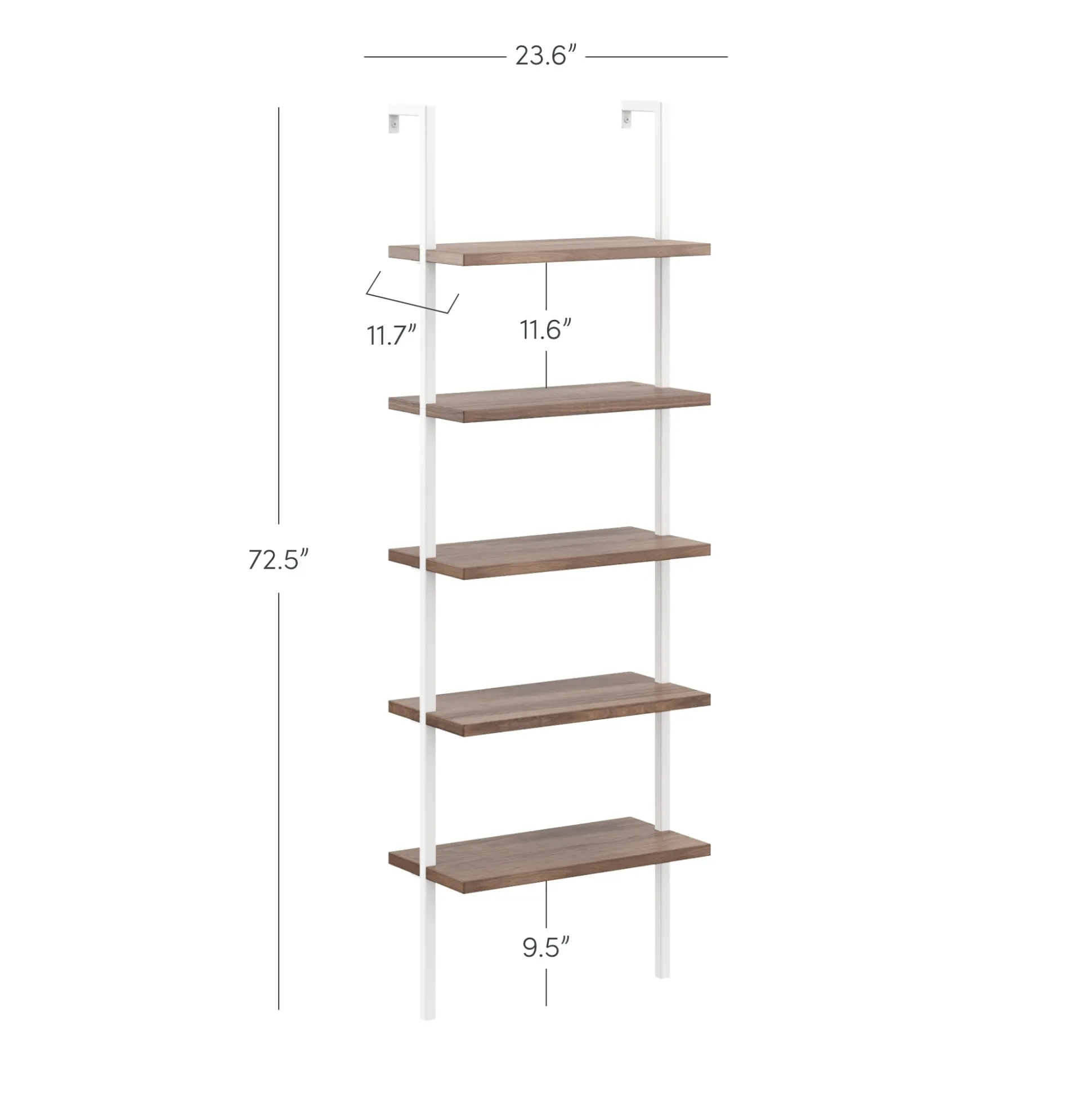 5-Shelf Ladder Bookshelf Oak Matte White