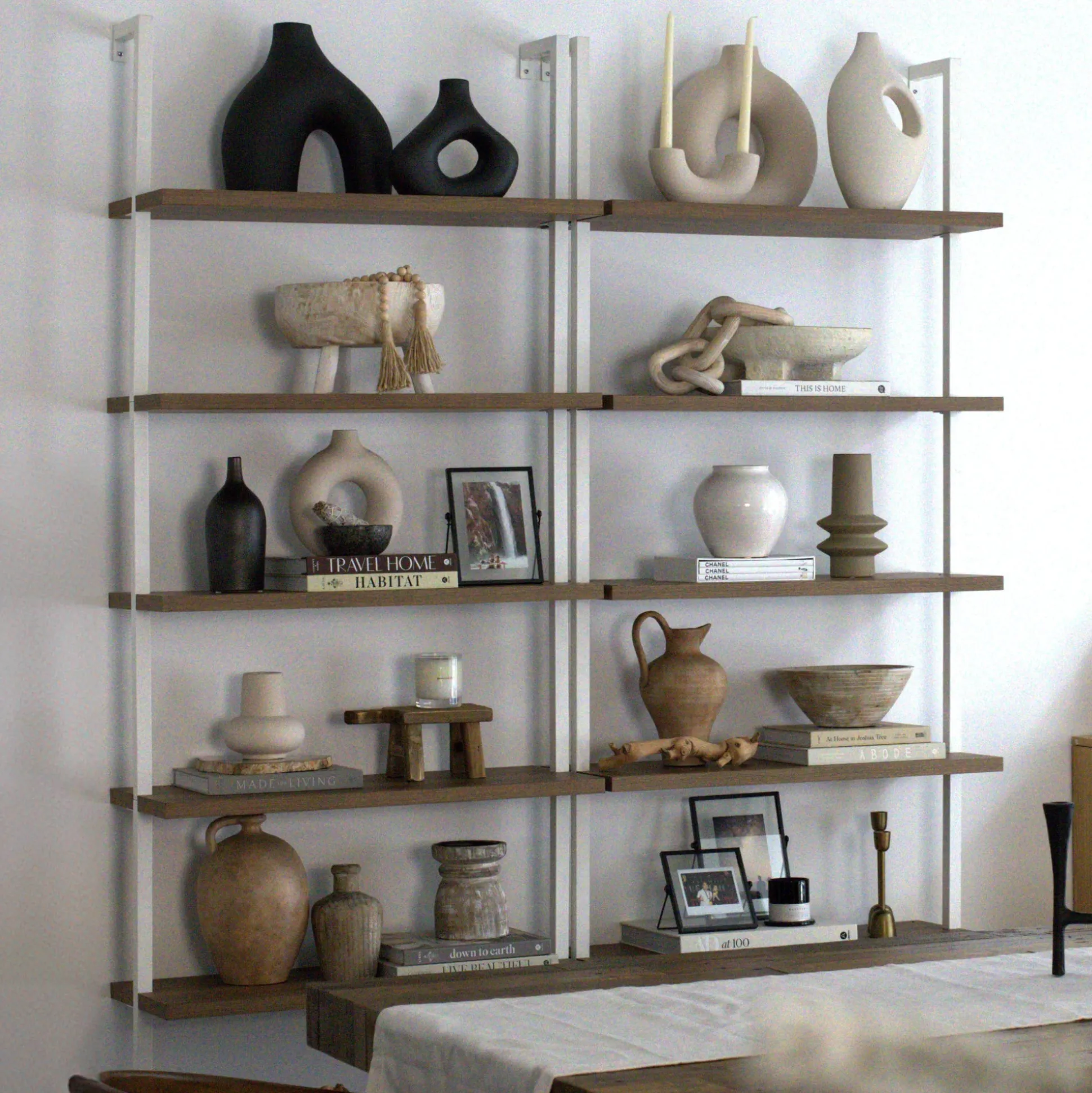 5-Shelf Ladder Bookshelf Oak Matte White