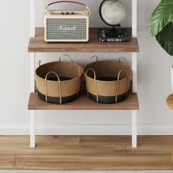 5-Shelf Ladder Bookshelf Oak Matte White