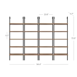 5-Shelf Ladder Bookshelf Oak Matte Black (Set of 4)