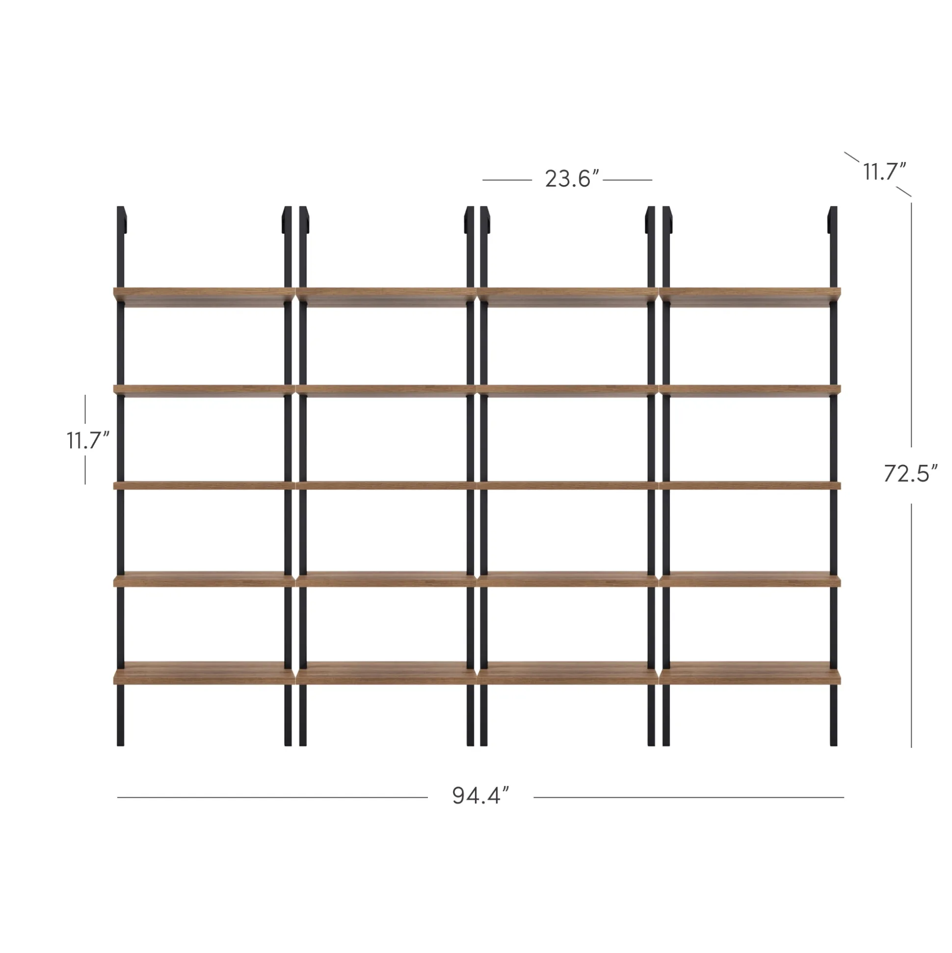 5-Shelf Ladder Bookshelf Oak Matte Black (Set of 4)