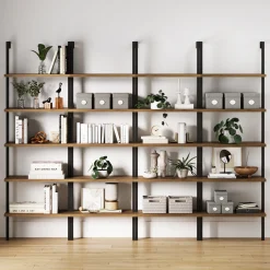5-Shelf Ladder Bookshelf Oak Matte Black (Set of 4)