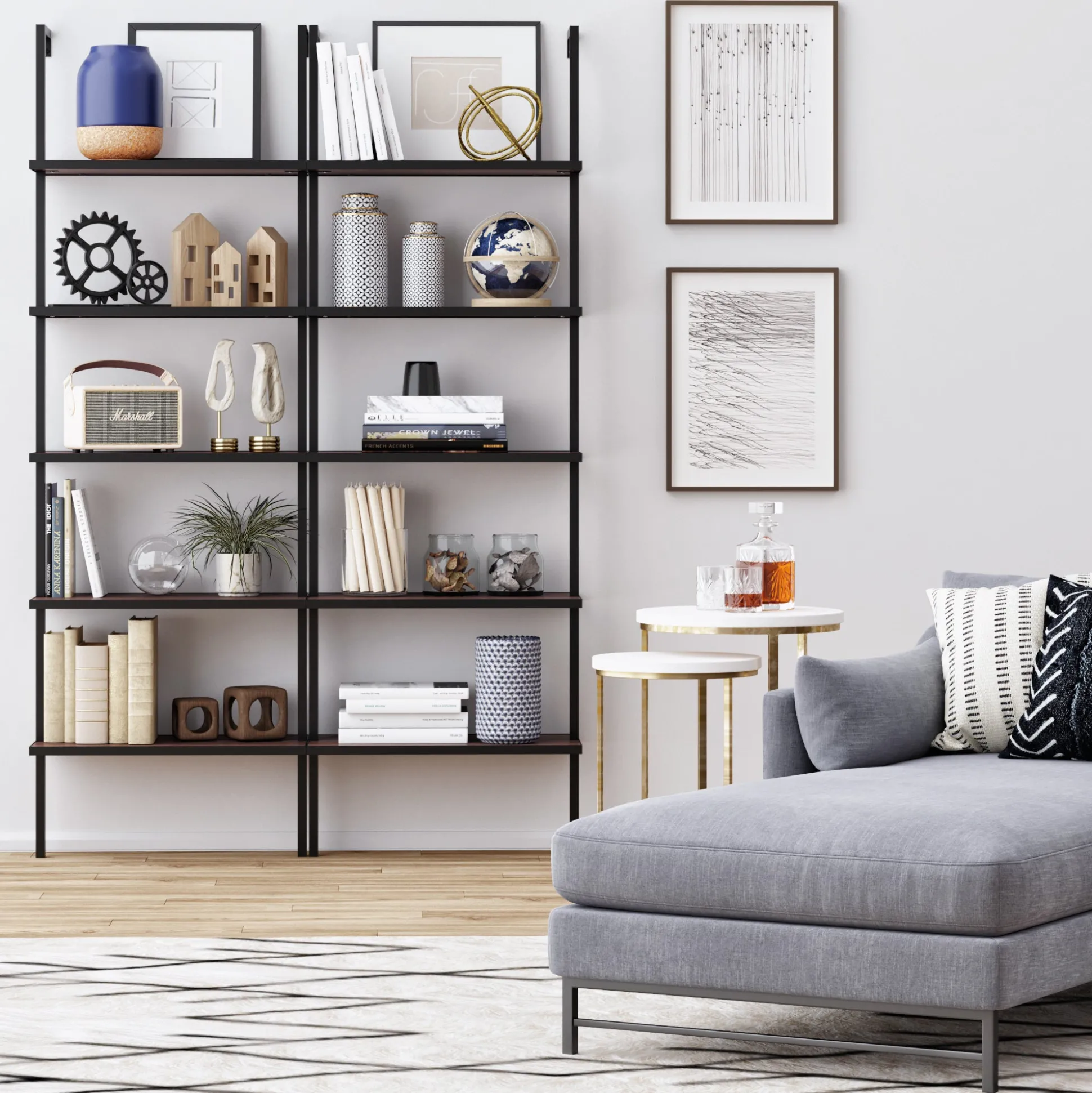 5-Shelf Ladder Bookshelf Walnut Matte Black