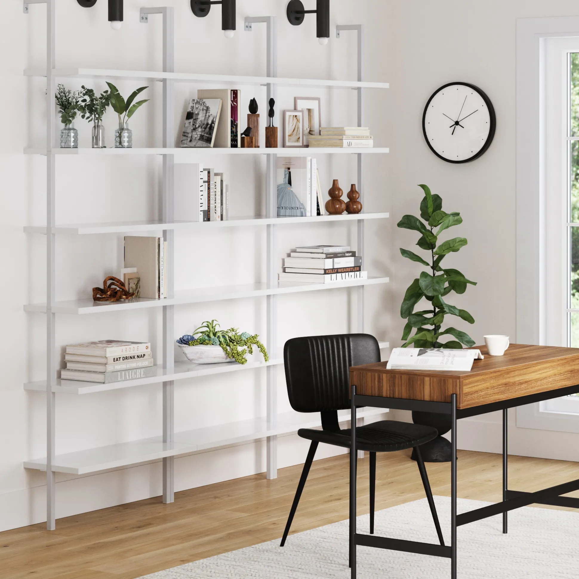 6-Shelf Ladder Bookshelf White (Set of 3)