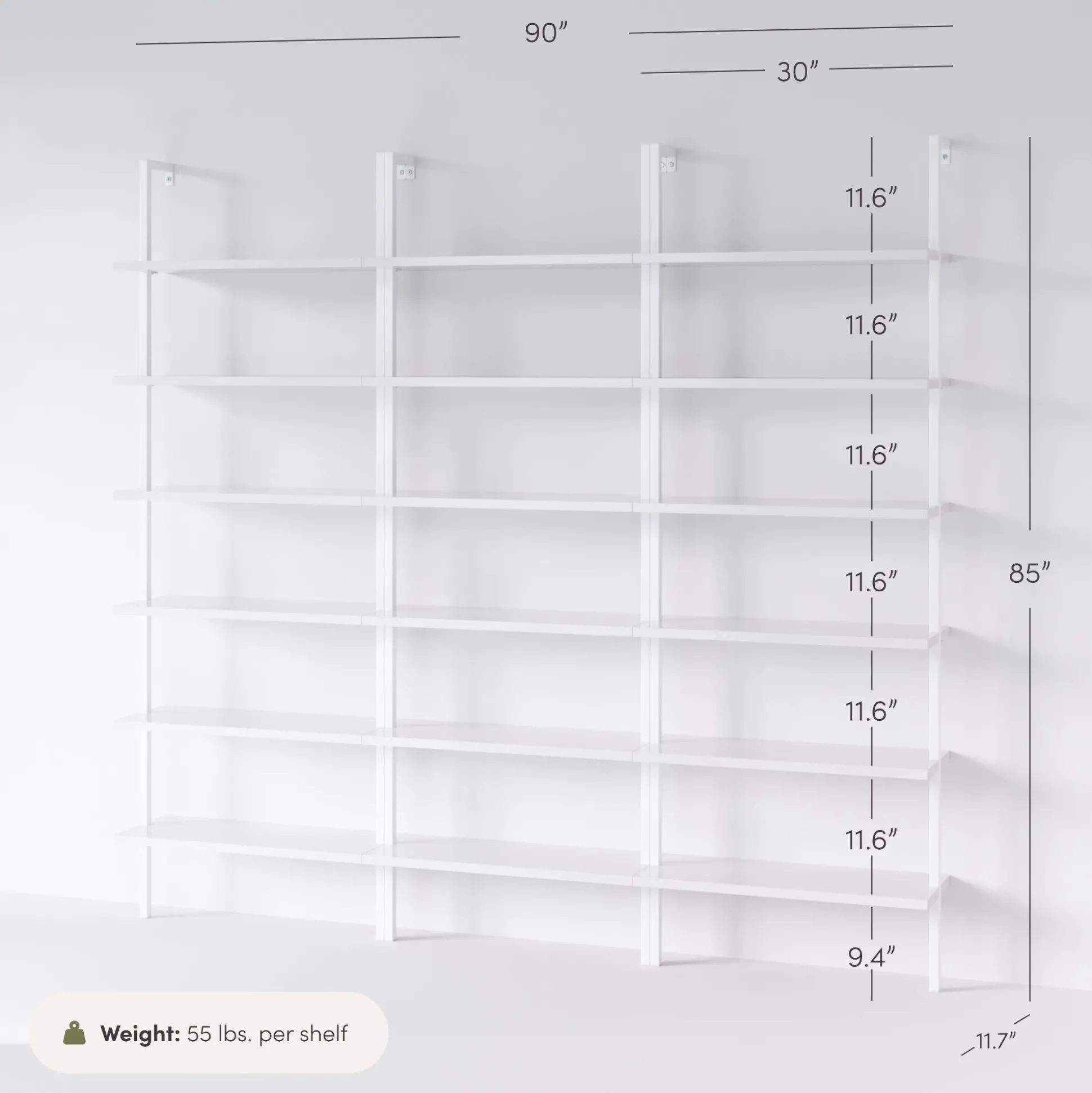 6-Shelf Ladder Bookshelf White (Set of 3)