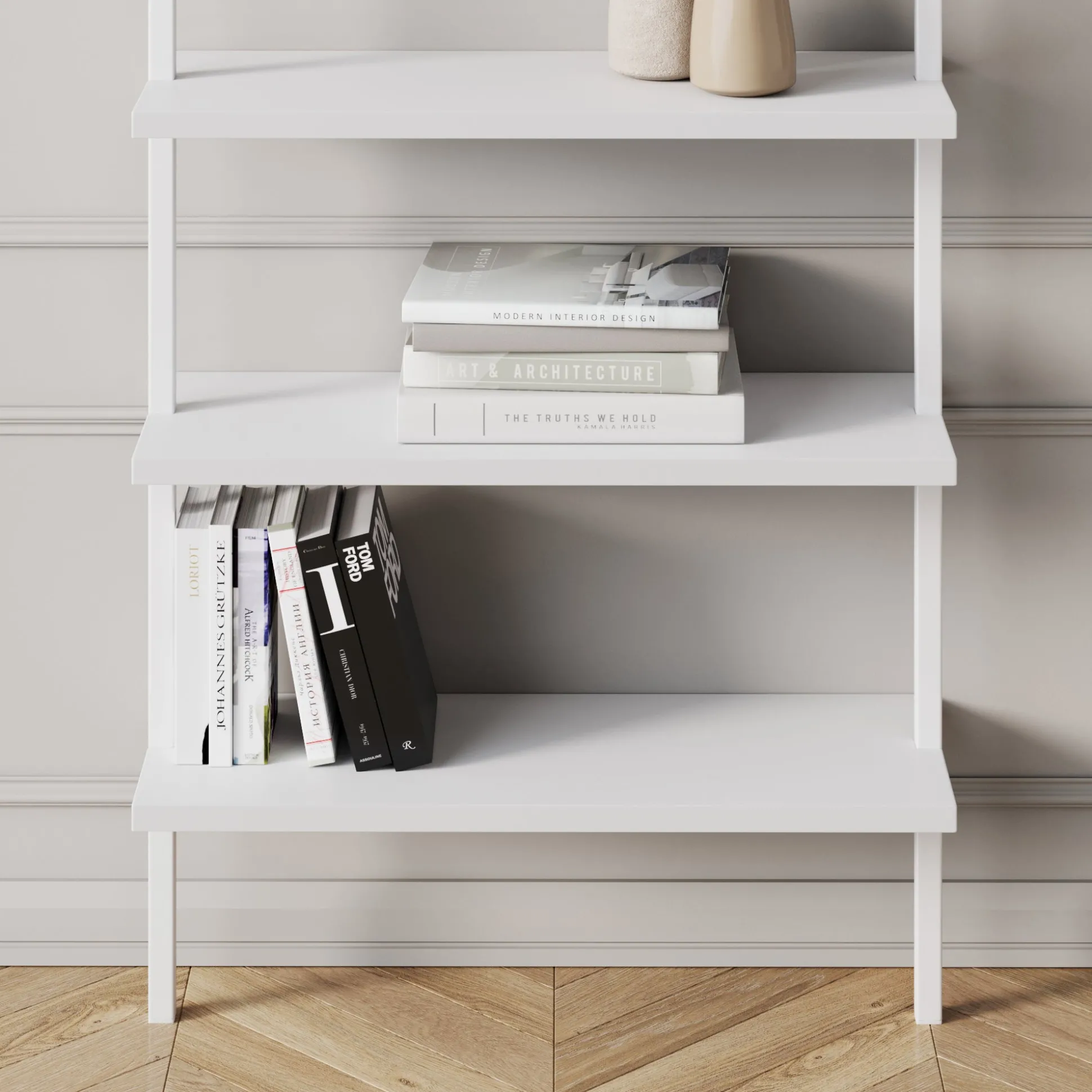 6-Shelf Ladder Bookshelf White