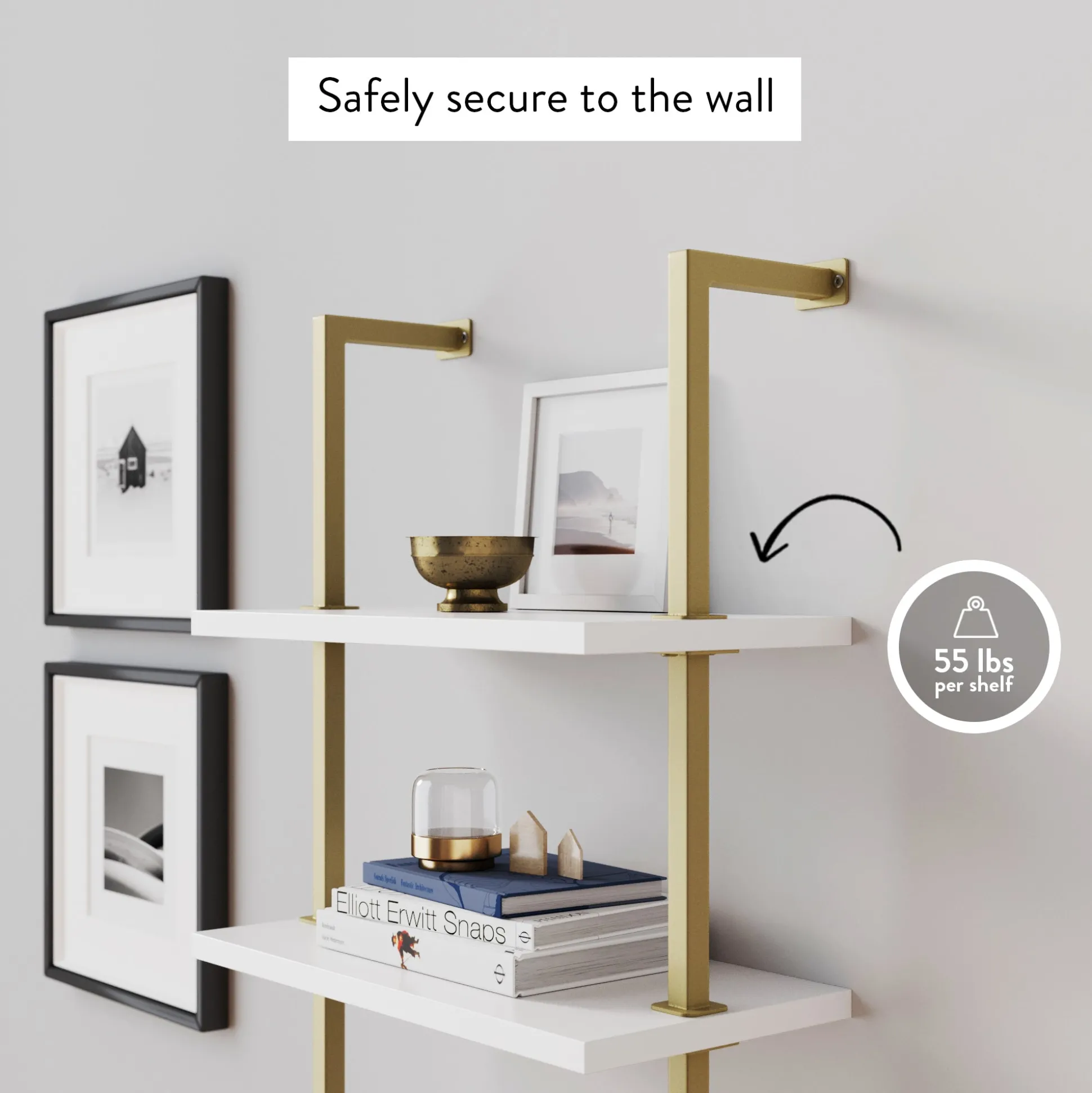 5-Shelf Ladder Bookshelf White Gold