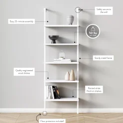 5-Shelf Ladder Bookshelf White