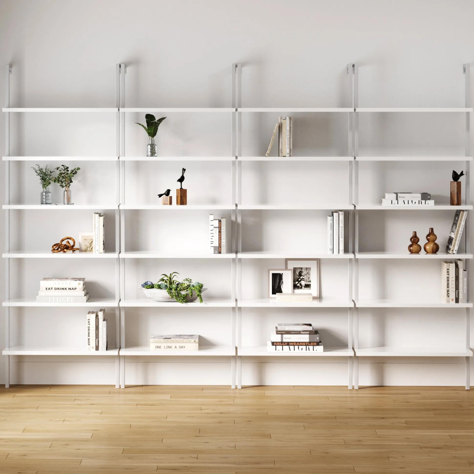6-Shelf Ladder Bookshelf White (Set of 4)