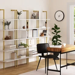 5-Shelf Ladder Wall Bookshelves White Gold (Set of 4)