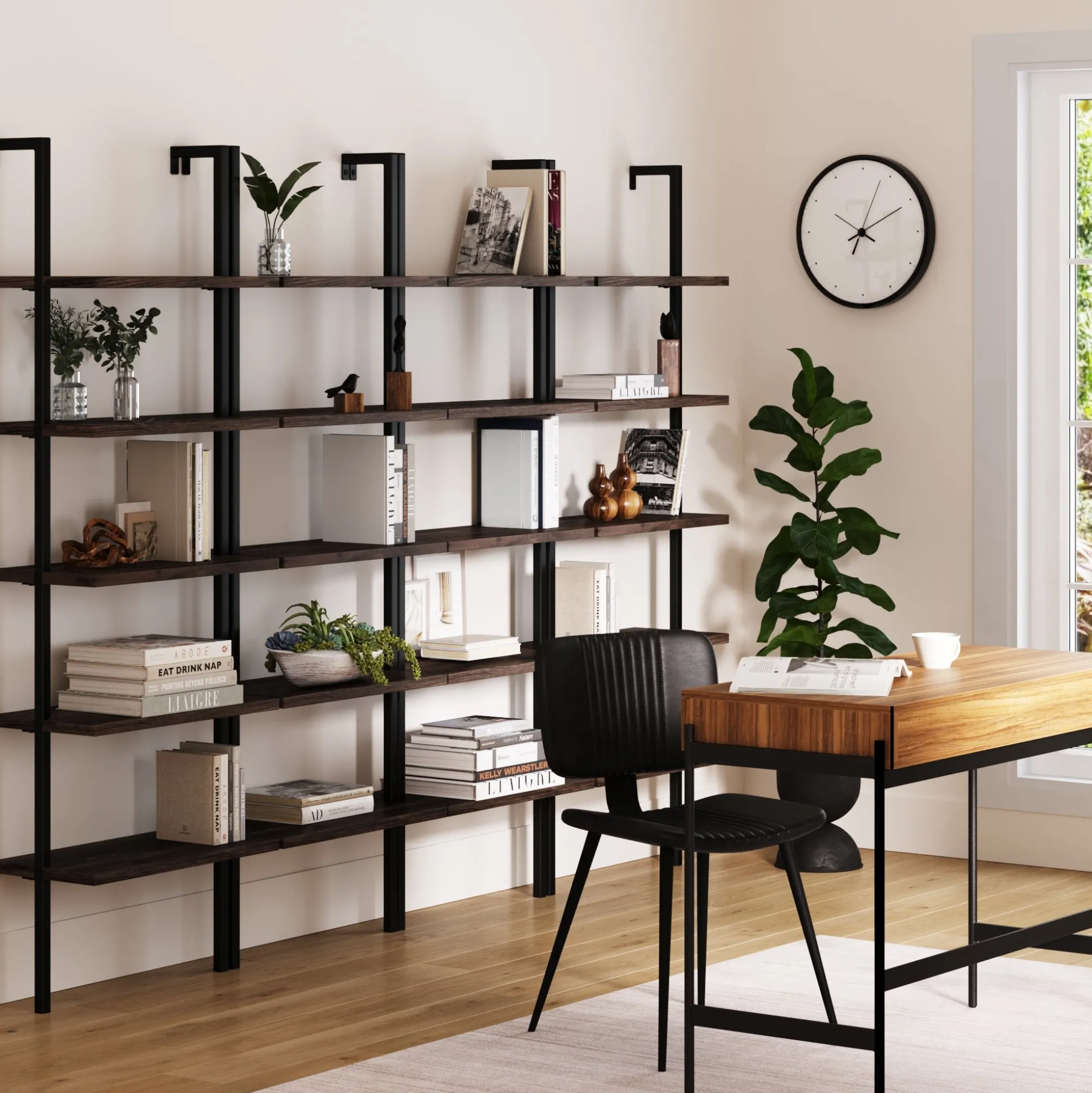 5-Shelf Ladder Wall Bookshelves Nutmeg (Set of 4)
