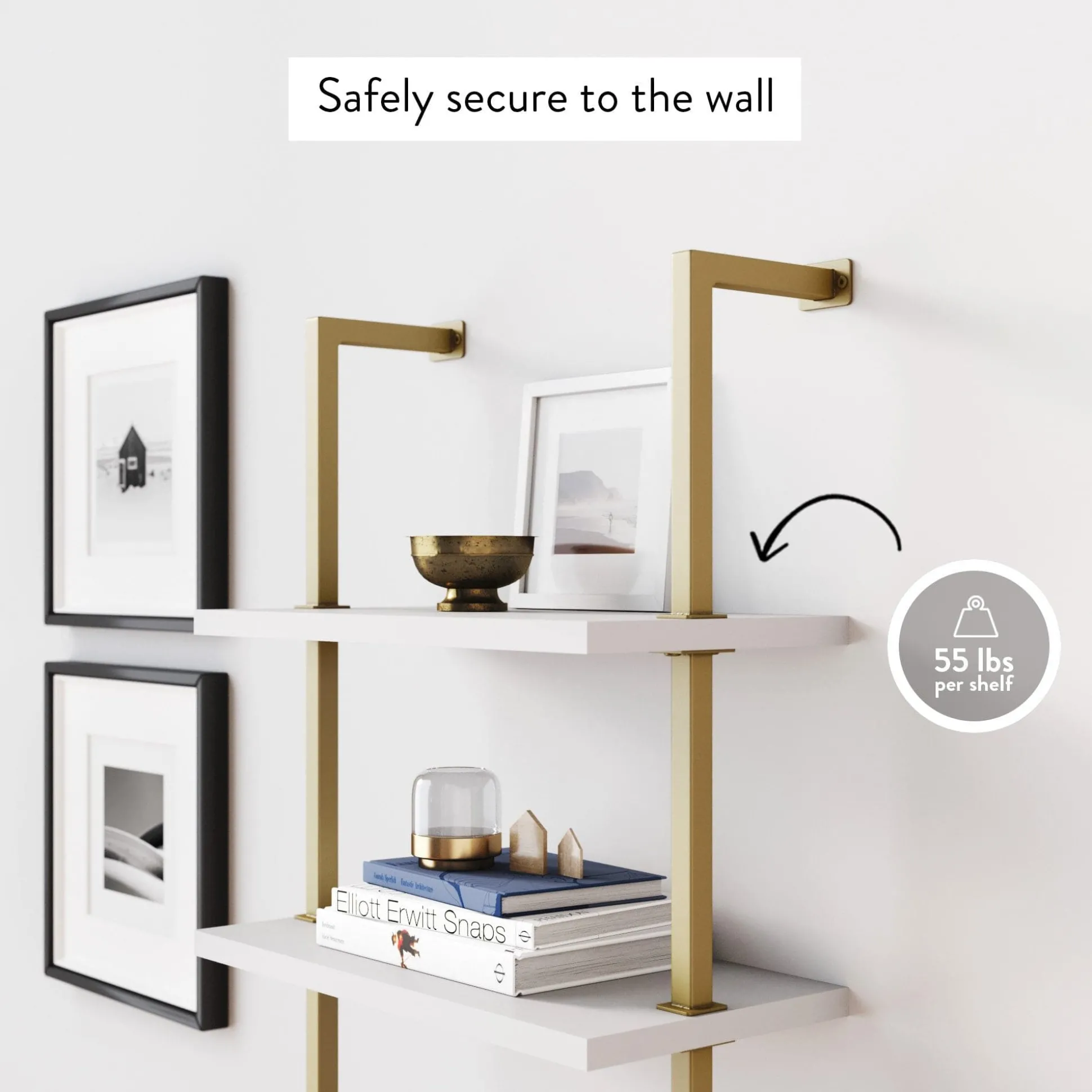 5-Shelf Ladder Wall Bookshelves White Gold (Set of 2)