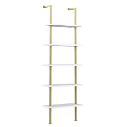 5-Shelf Ladder Wall Bookshelves White Gold (Set of 2)