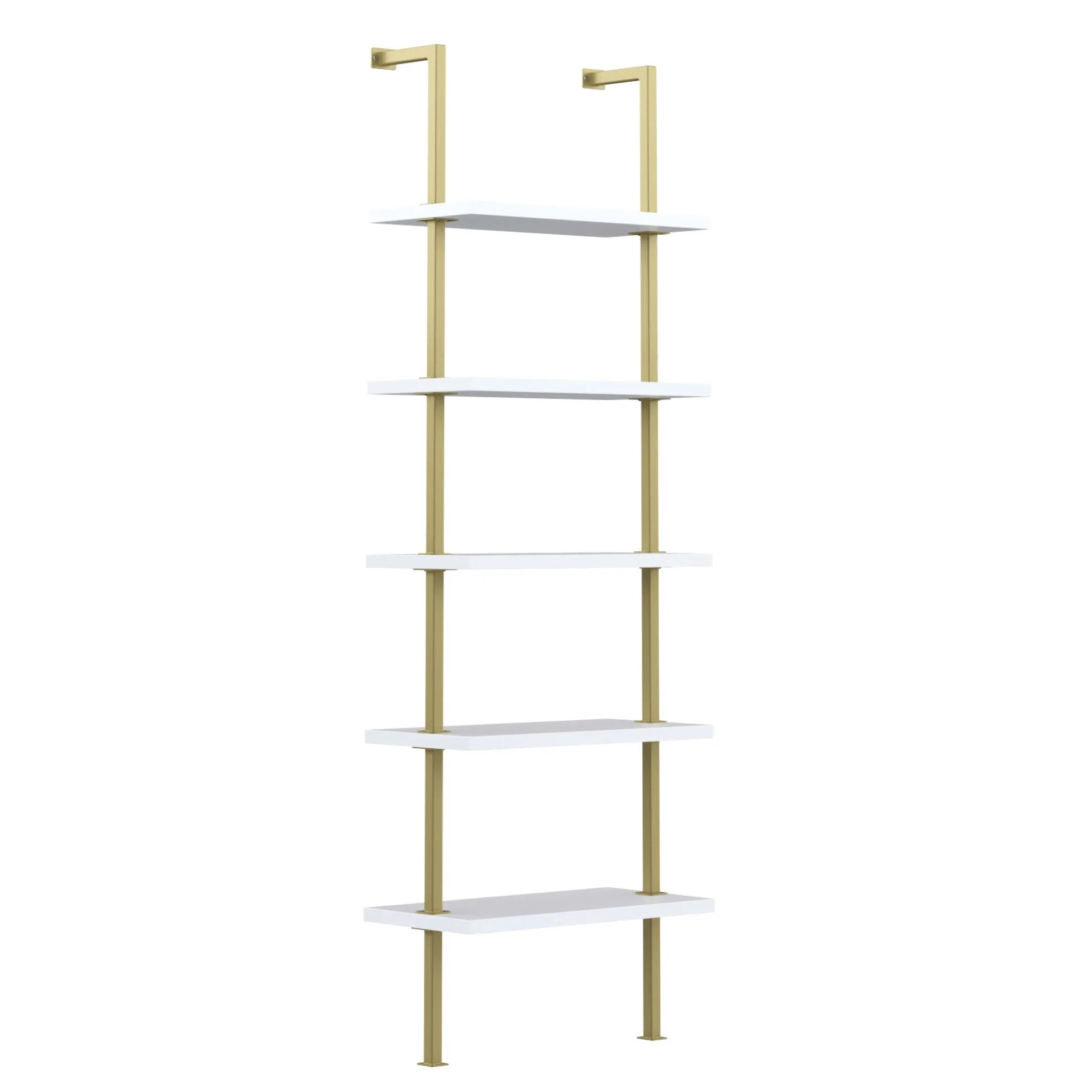 5-Shelf Ladder Wall Bookshelves White Gold (Set of 2)