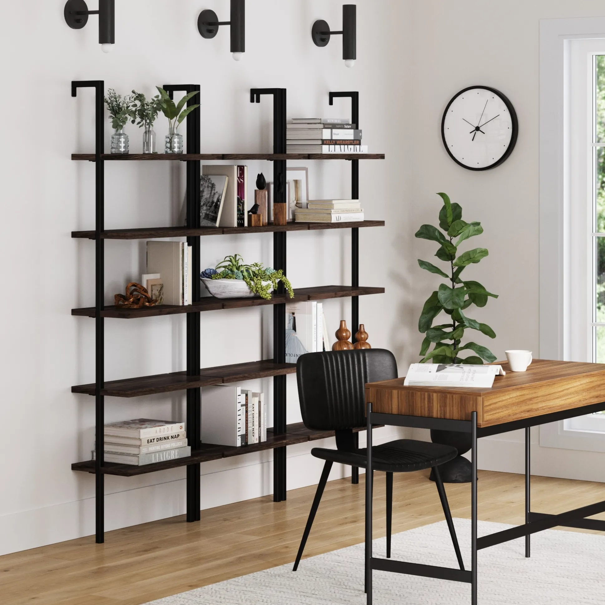 5-Shelf Ladder Wall Bookshelves Nutmeg (Set of 3)
