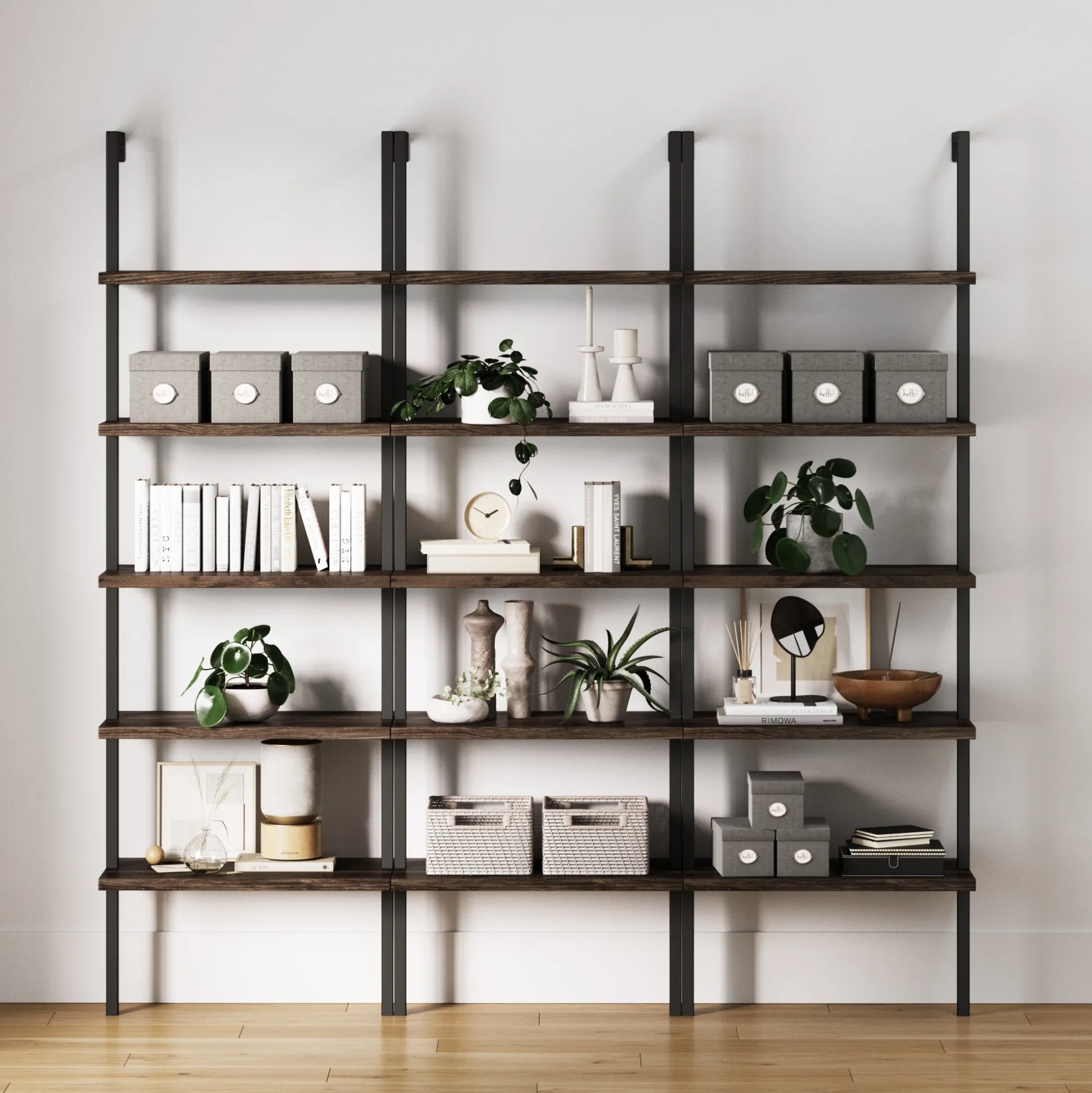 5-Shelf Ladder Wall Bookshelves Nutmeg (Set of 3)
