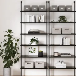 6-Shelf Wall Mount Bookshelf Black (Set of 2)