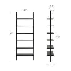 6-Shelf Wall Mount Bookshelf Black (Set of 2)