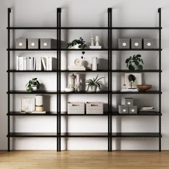6-Shelf Wall Mount Bookshelf Black (Set of 3)