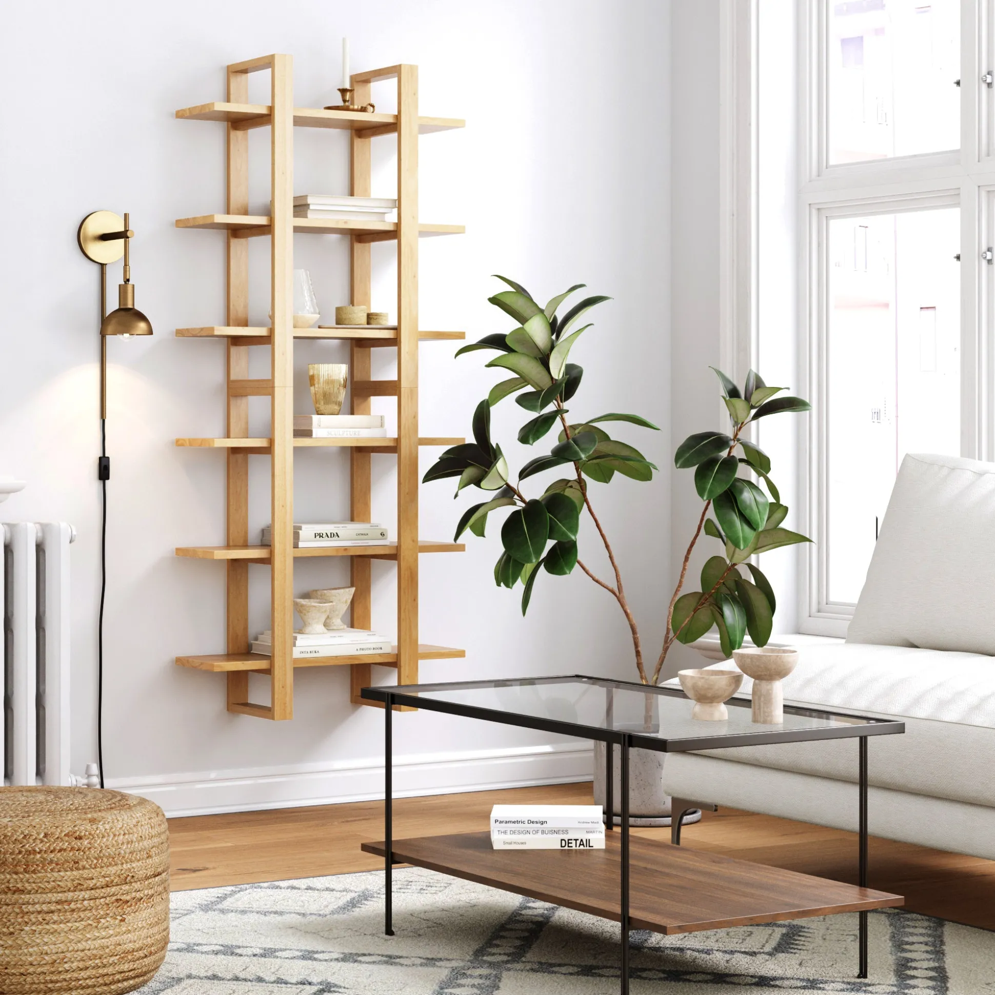 Solid Wood Adjustable Wall Shelf Warm Pine