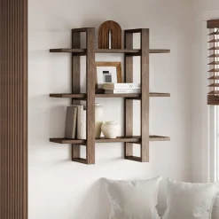 Solid Wood Adjustable Wall Shelf Dark Brown