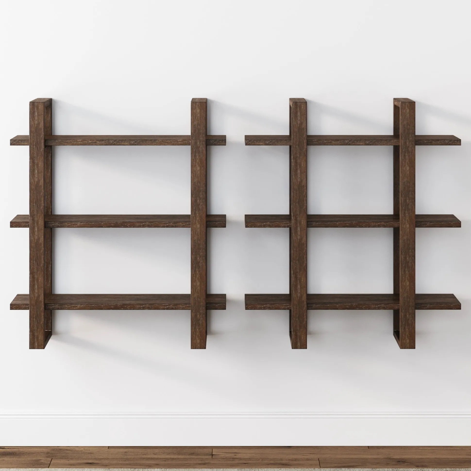 Solid Wood Adjustable Wall Shelf Dark Brown