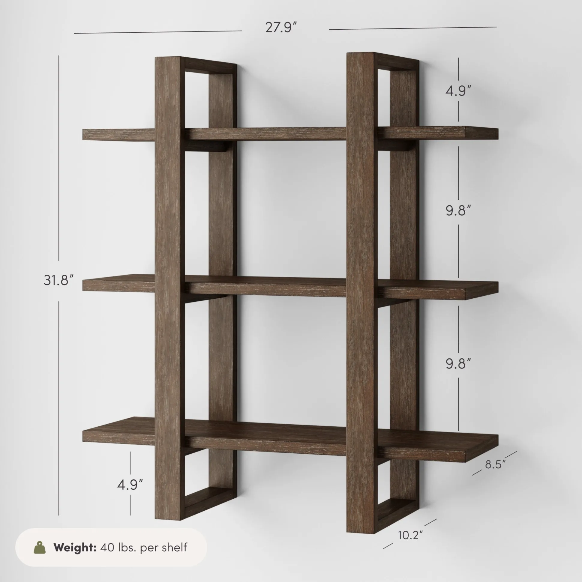 Solid Wood Adjustable Wall Shelf Dark Brown
