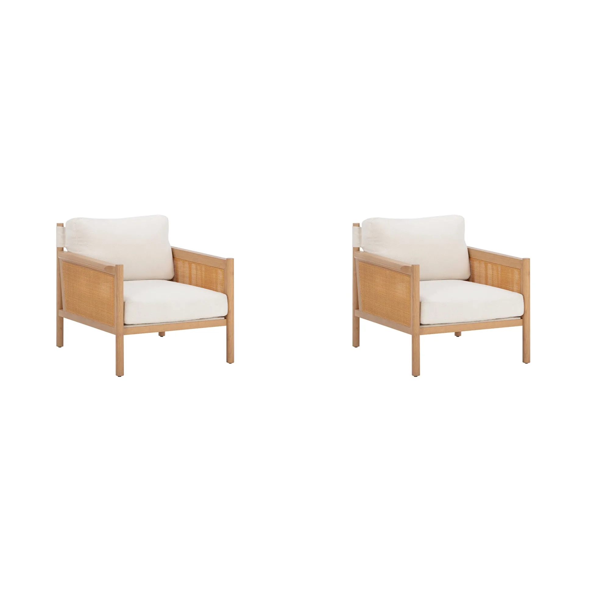 Solid Wood Boucle Accent Chair Rattan Arm Cream/Raw Oak (Set of 2)