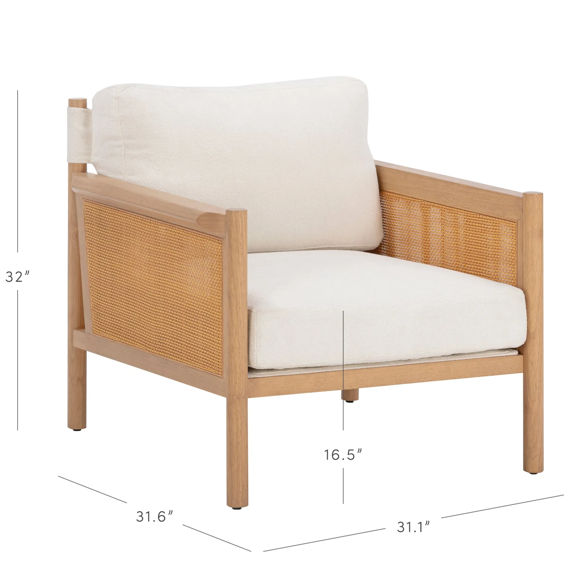 Solid Wood Boucle Accent Chair Rattan Arm Cream/Raw Oak (Set of 2)