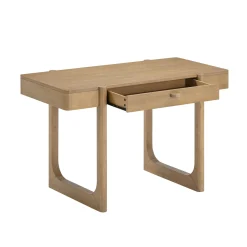 Solid Wood Desk with Drawer & Rounded Legs Light Brown