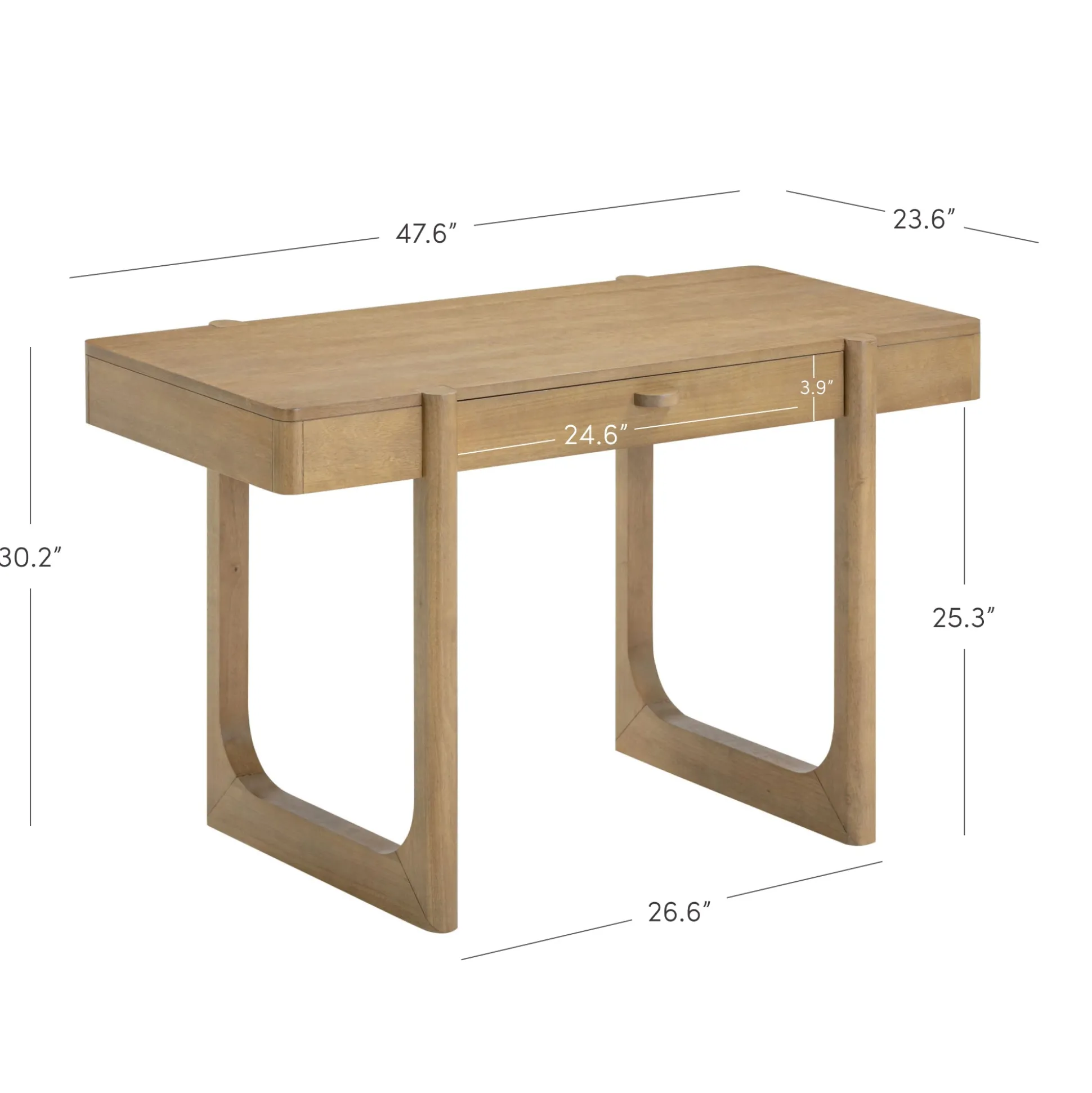 Solid Wood Desk with Drawer & Rounded Legs Light Brown