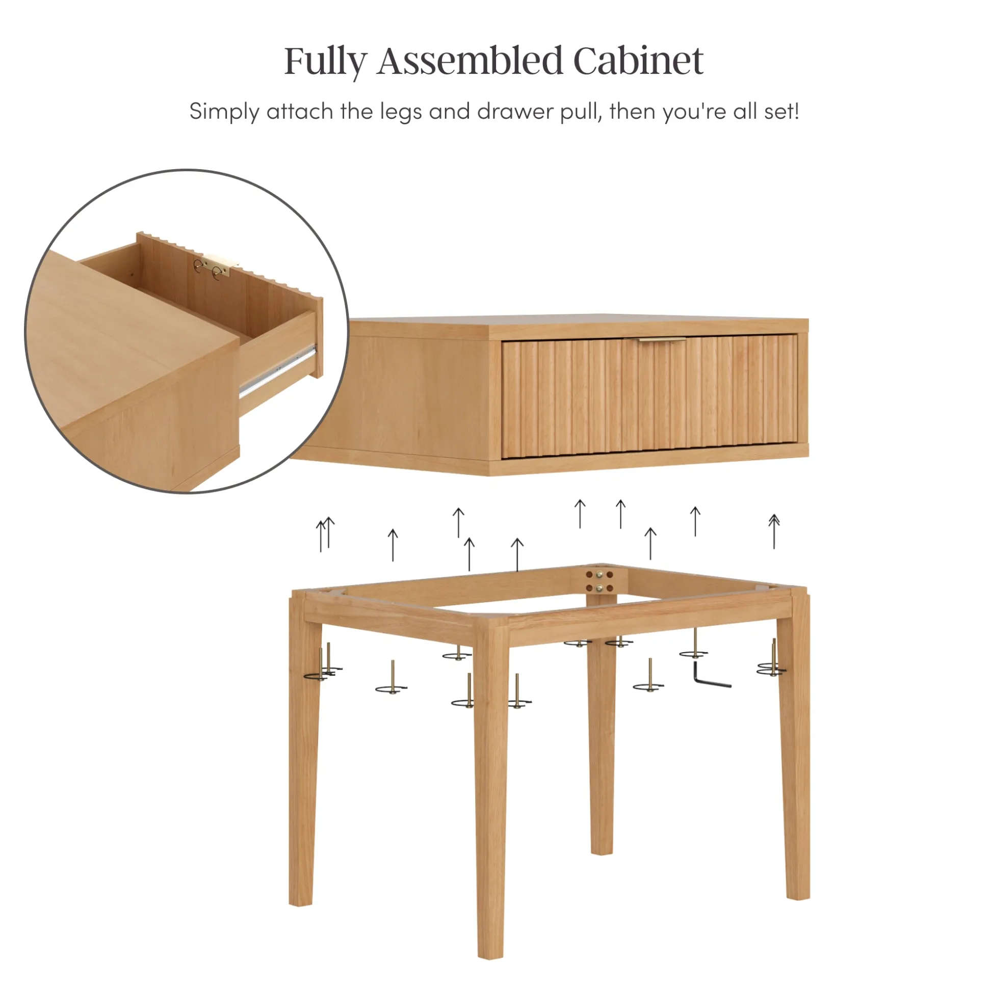 Solid Wood Fluted Desk & Nightstand Bedroom Vanity Set