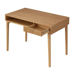 Solid Wood Fluted Desk & Nightstand Bedroom Vanity Set