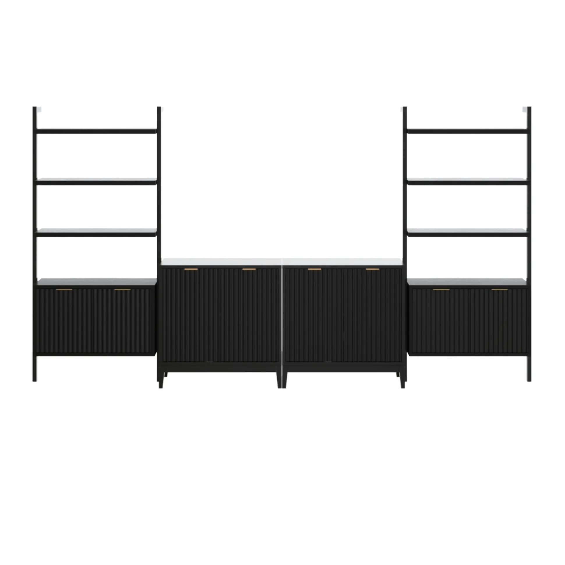 Solid Wood Fluted Entertainment Center Black Oak (2 Cabinets)