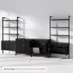 Solid Wood Fluted Entertainment Center Black Oak (2 Cabinets)