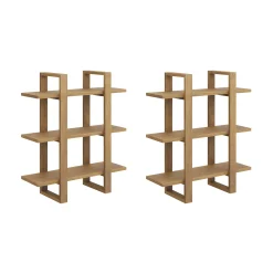 Solid Wood Modular Floating Wall Shelf Light Brown (Set of 2)
