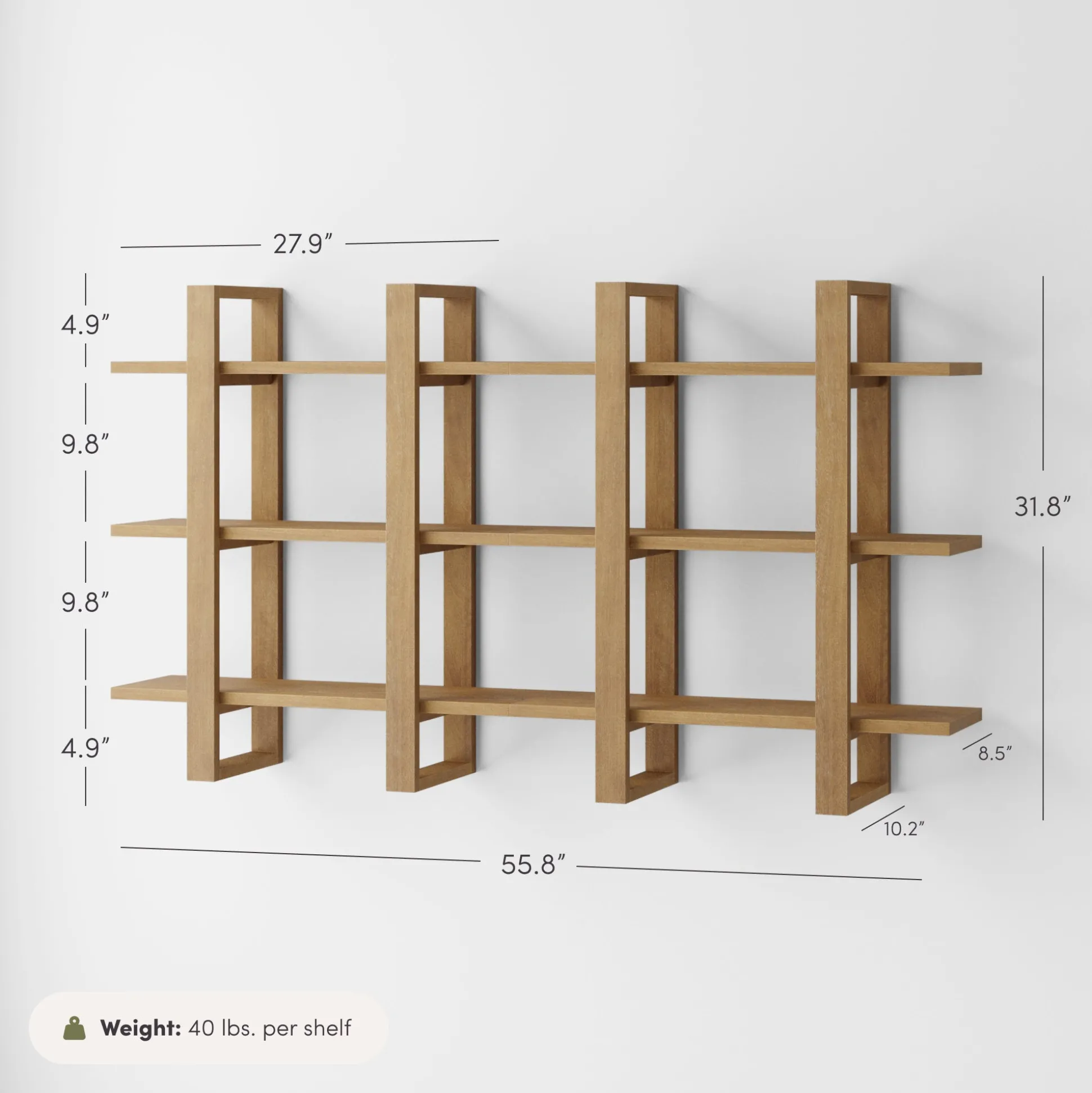 Solid Wood Modular Floating Wall Shelf Light Brown (Set of 2)