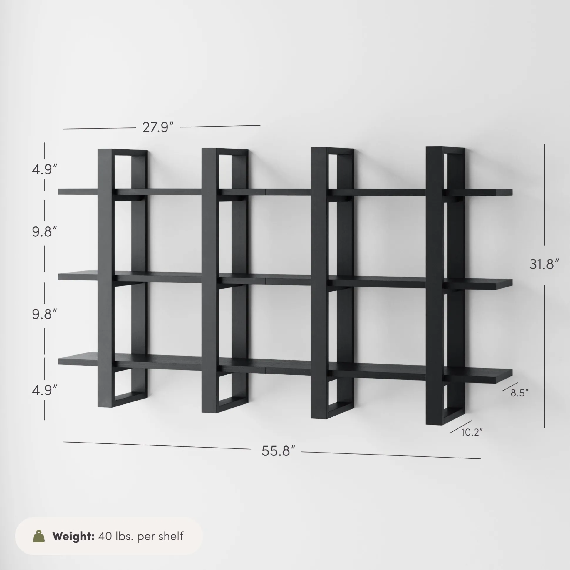 Solid Wood Modular Floating Wall Shelf Black Oak (Set of 2)
