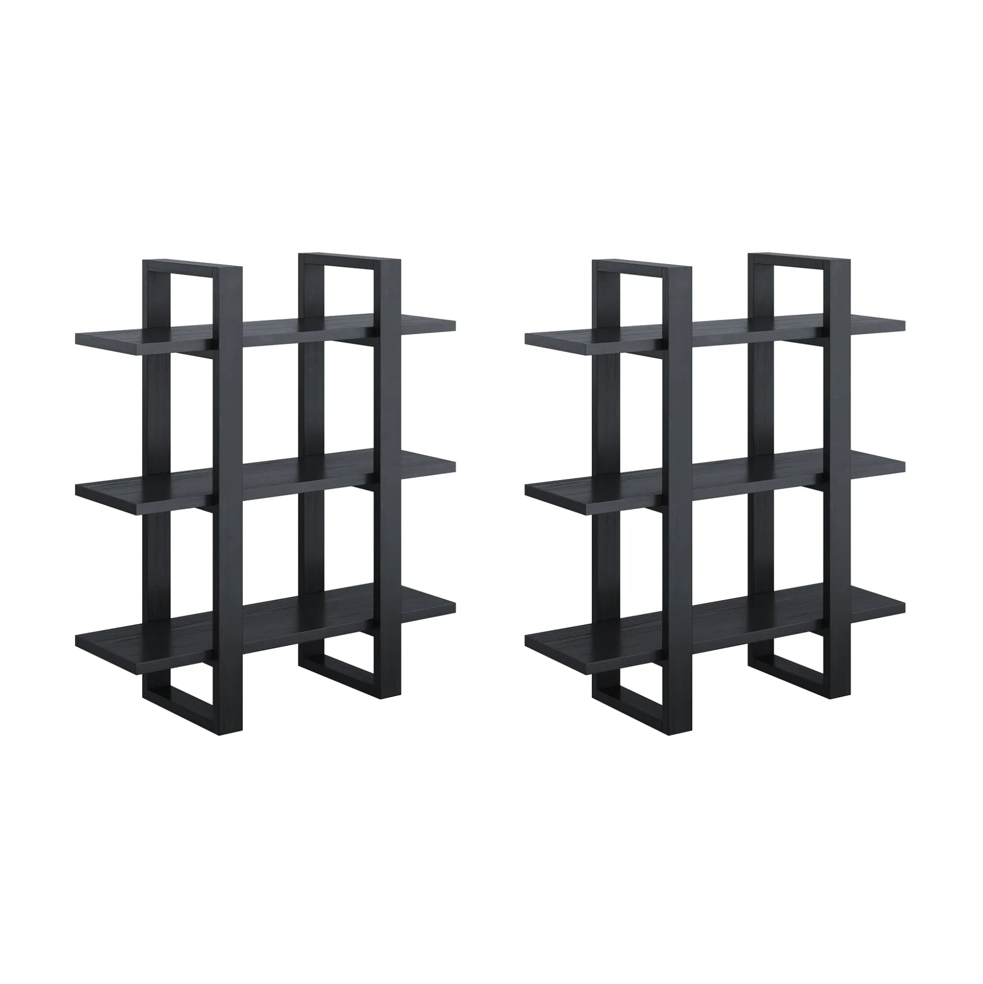Solid Wood Modular Floating Wall Shelf Black Oak (Set of 2)