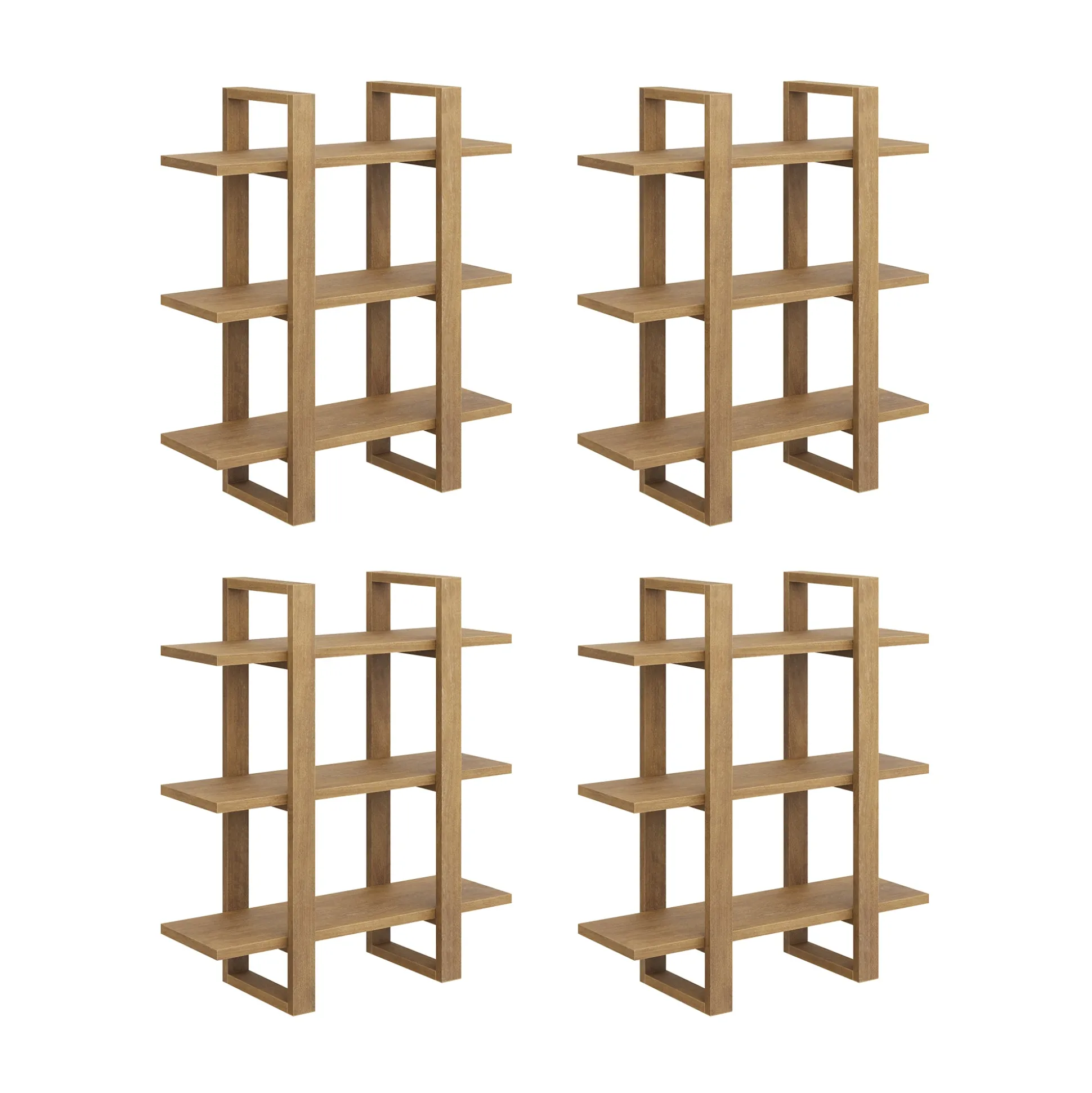 Solid Wood Modular Floating Wall Shelf Light Brown (Set of 4)