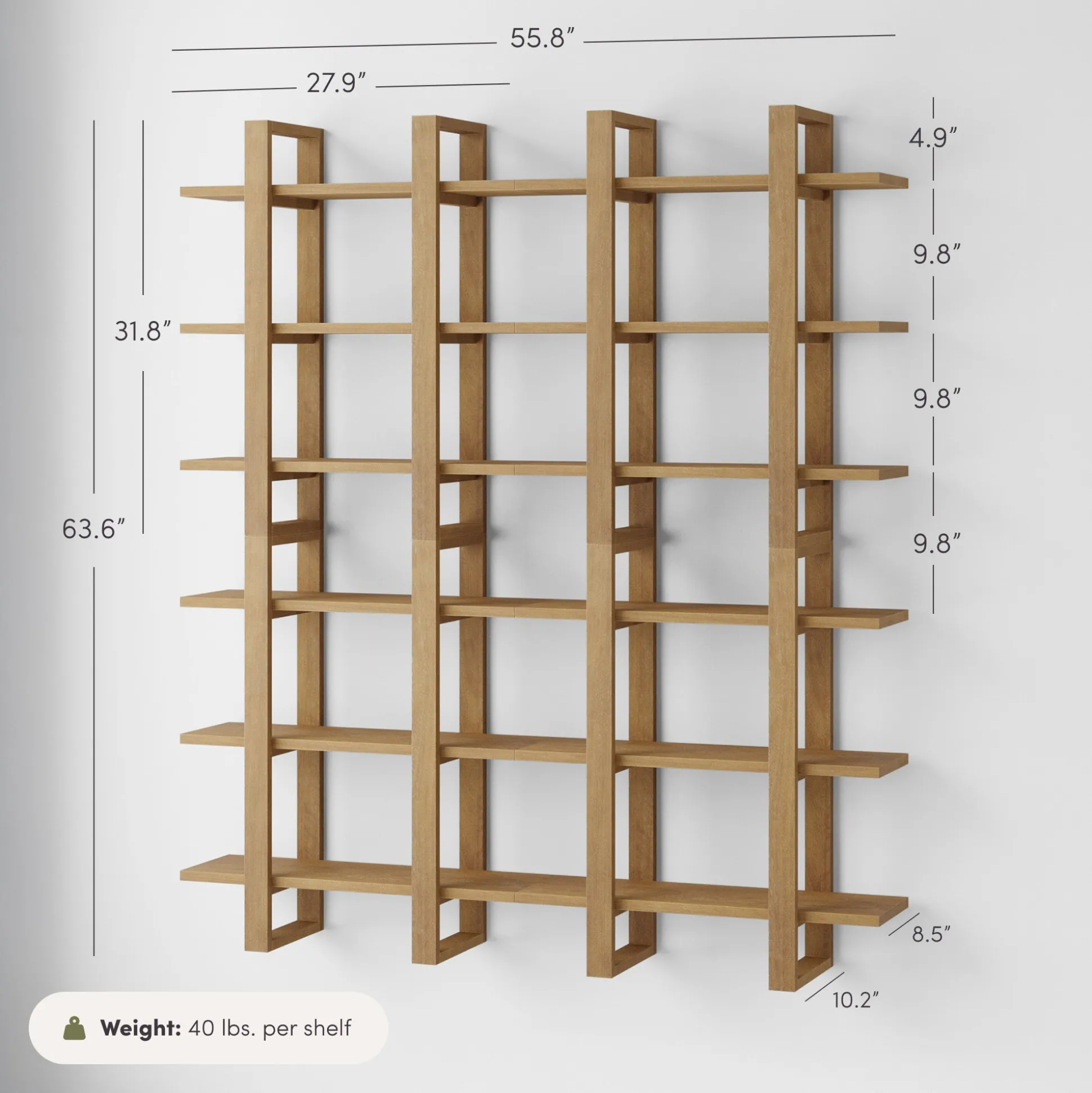 Solid Wood Modular Floating Wall Shelf Light Brown (Set of 4)