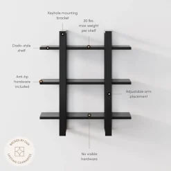 Solid Wood Modular Floating Wall Shelf Black Oak (Set of 6)