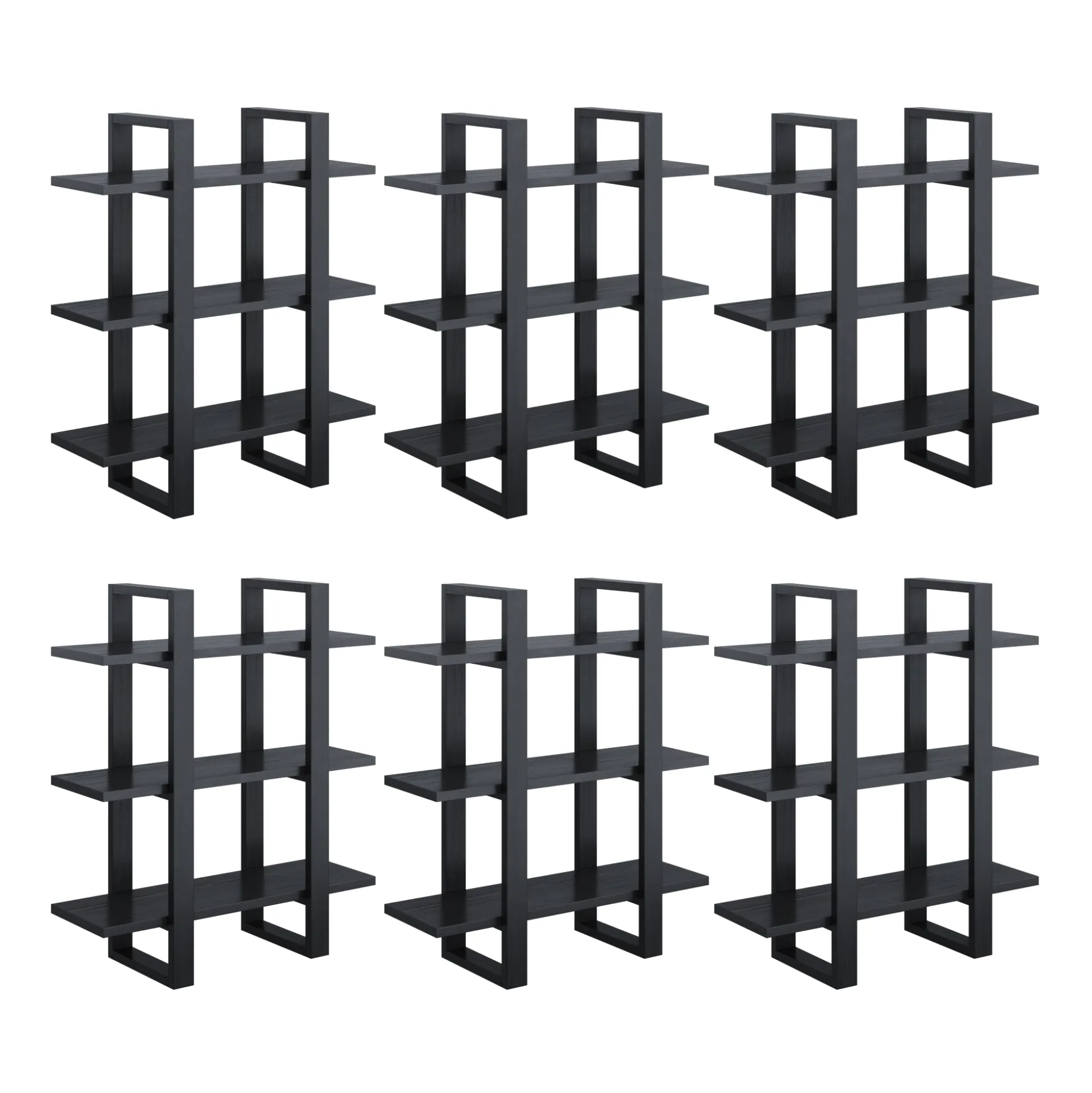 Solid Wood Modular Floating Wall Shelf Black Oak (Set of 6)