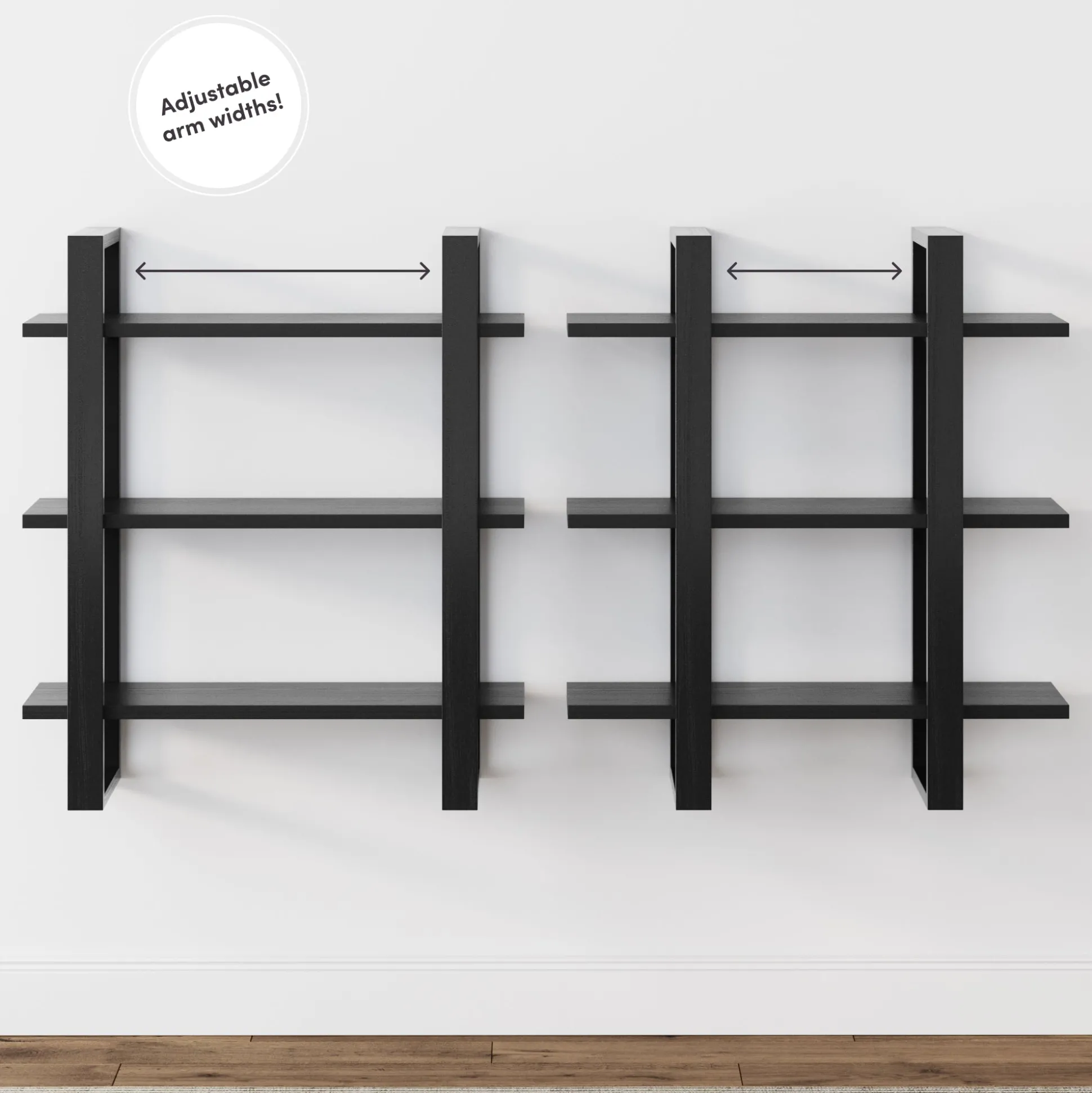 Solid Wood Modular Floating Wall Shelf Black Oak (Set of 6)
