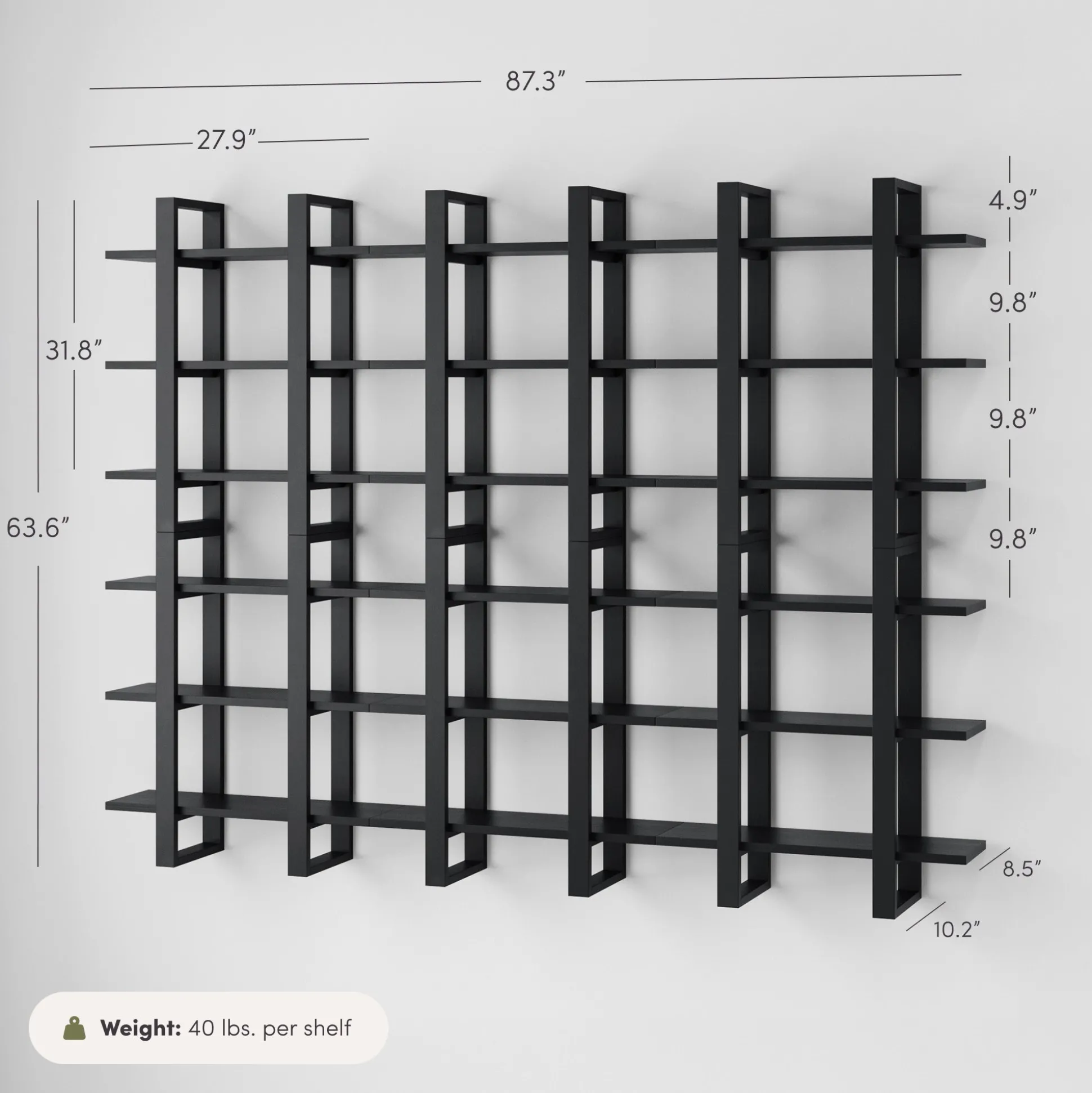 Solid Wood Modular Floating Wall Shelf Black Oak (Set of 6)